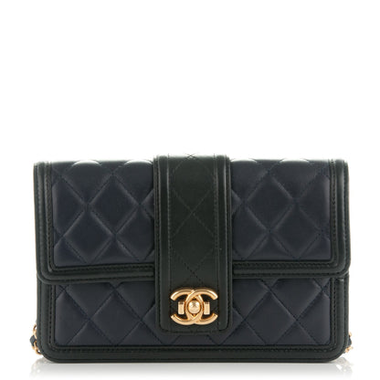 Chanel Lambskin Quilted Elegant CC Wallet On Chain WOC Navy Black 1 of 8