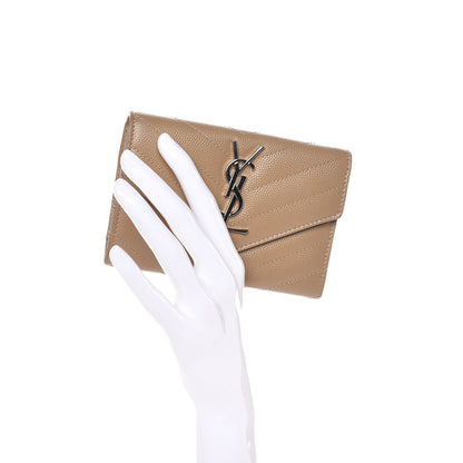 Saint Laurent Grain De Poudre Matelasse Chevron Small Monogram Envelope Wallet Dark Beige 2 of 8