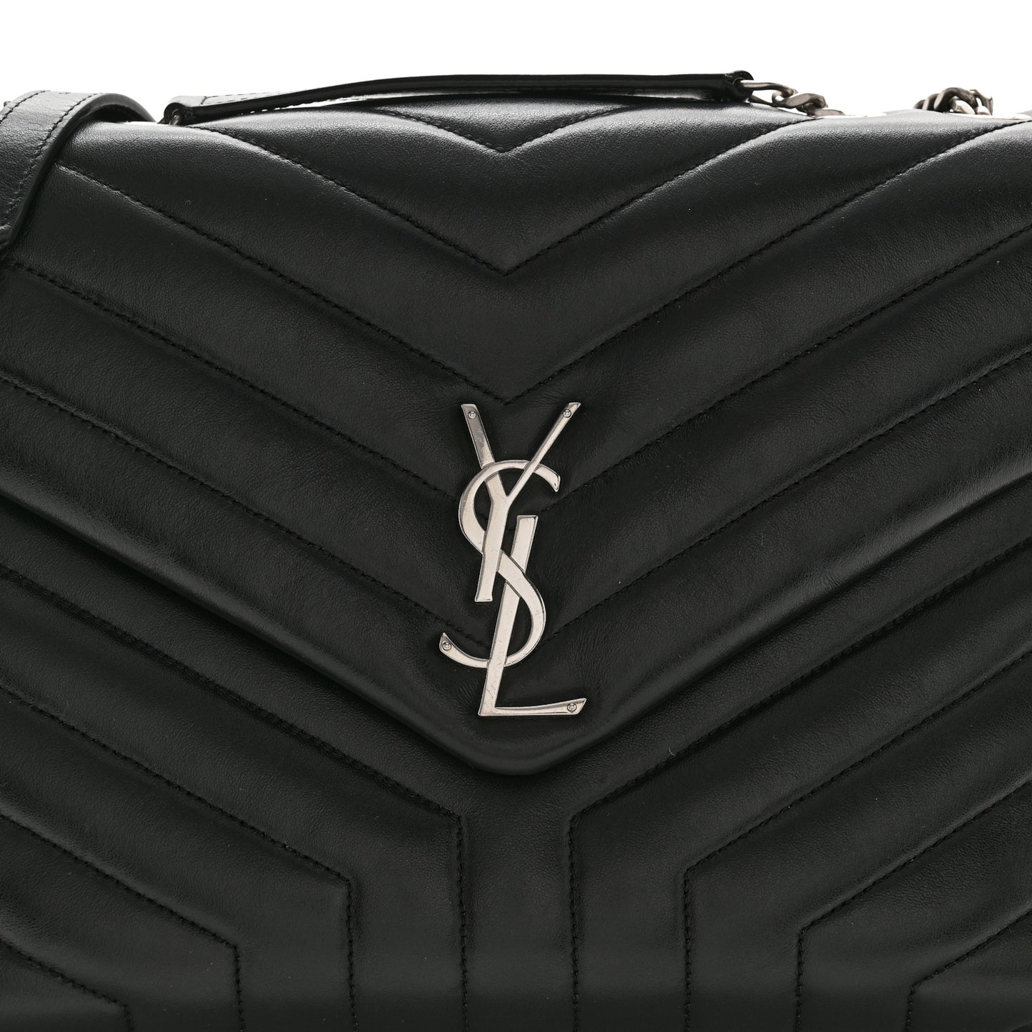 Calfskin Y Quilted Monogram Medium Loulou Chain Satchel Black