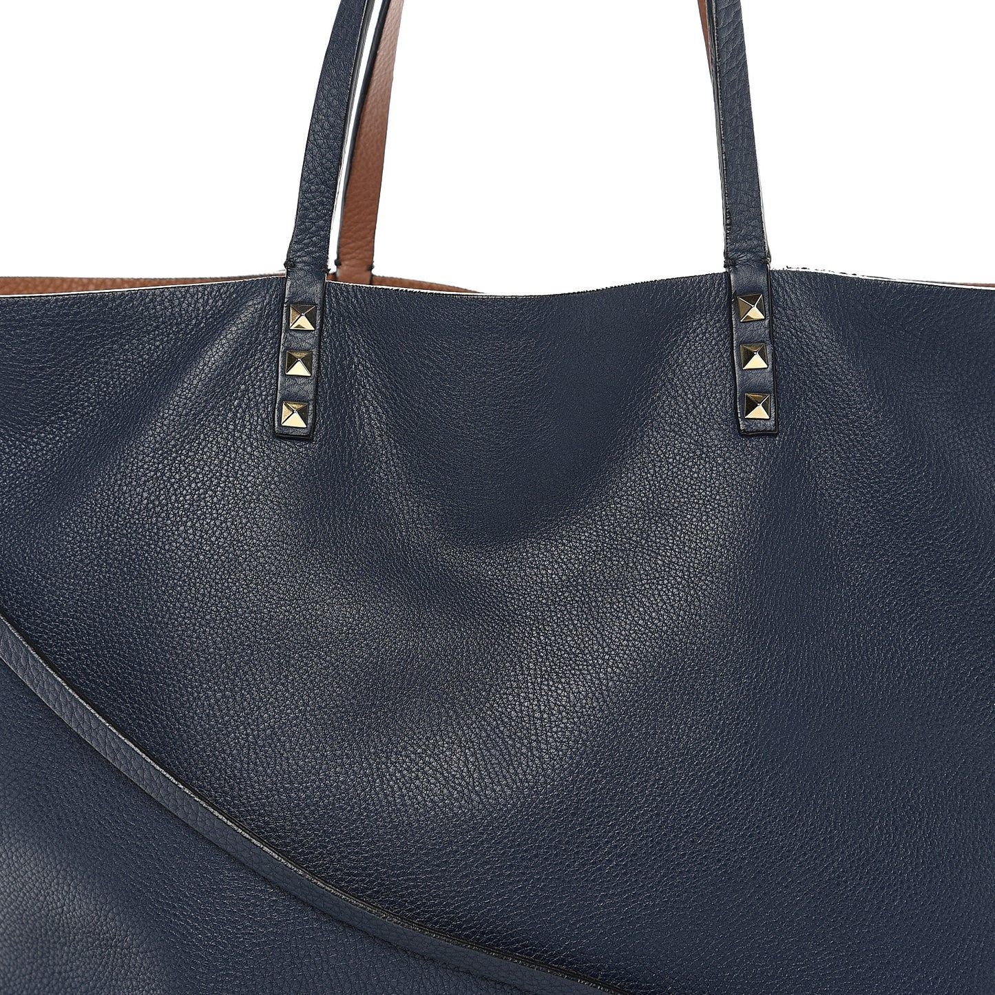 Pebbled Calfskin Large Rockstud Reversible Tote Light Cuir Marine