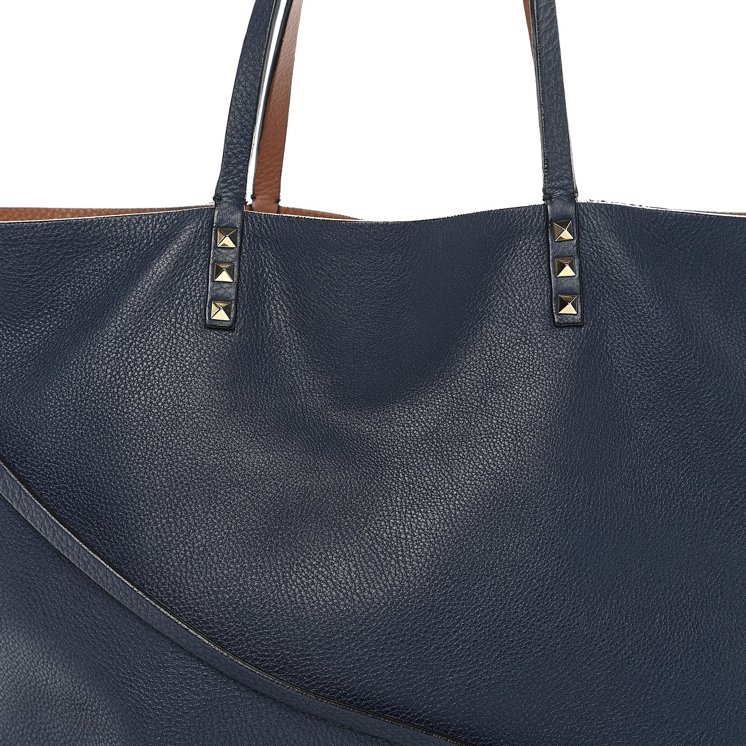 Valentino Garavani Pebbled Calfskin Large Rockstud Reversible Tote Light Cuir Marine 16 of 17