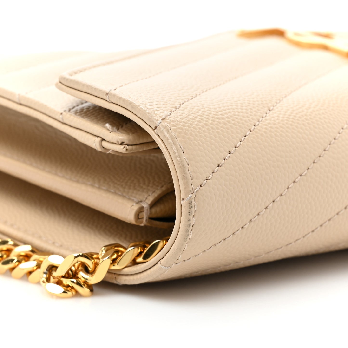 Grain De Poudre Matelasse Chevron Monogram Chain Wallet Dark Beige