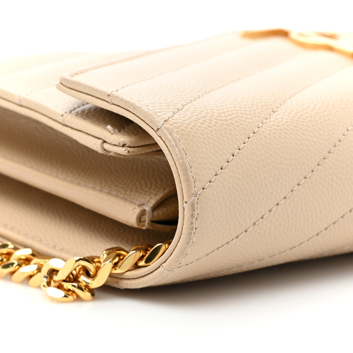 Saint Laurent Grain De Poudre Matelasse Chevron Monogram Chain Wallet Dark Beige 13 of 17