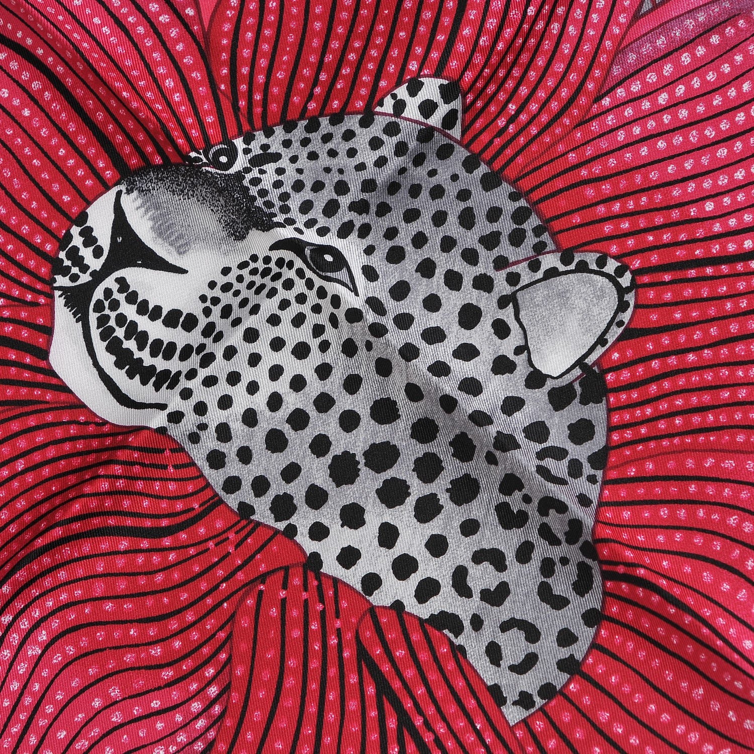 Hermes Silk Baobab Cat Pocket Square Scarf Rose Vif Prune Gris 5 of 8