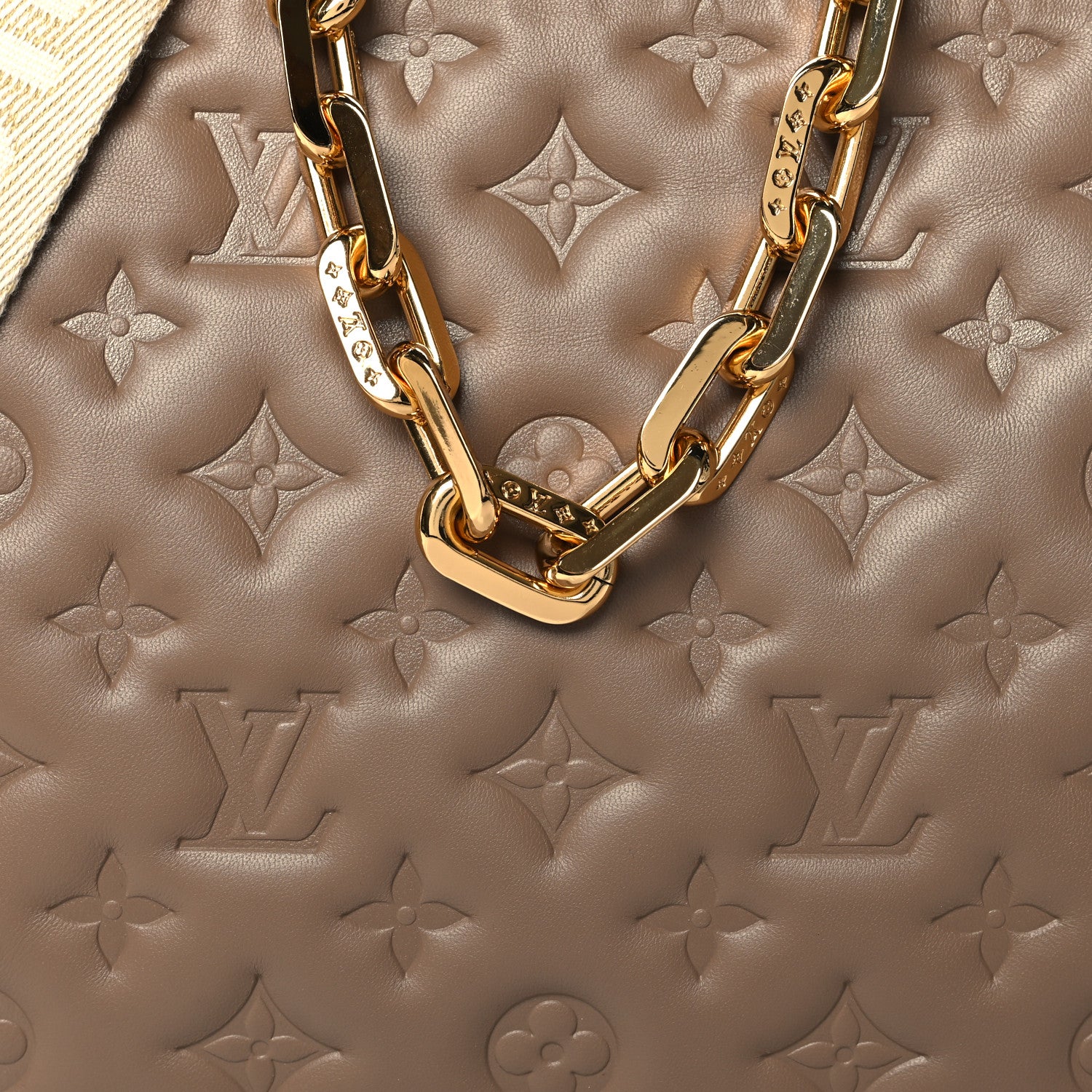 Louis Vuitton Lambskin Embossed Monogram Coussin MM Taupe 9 of 11