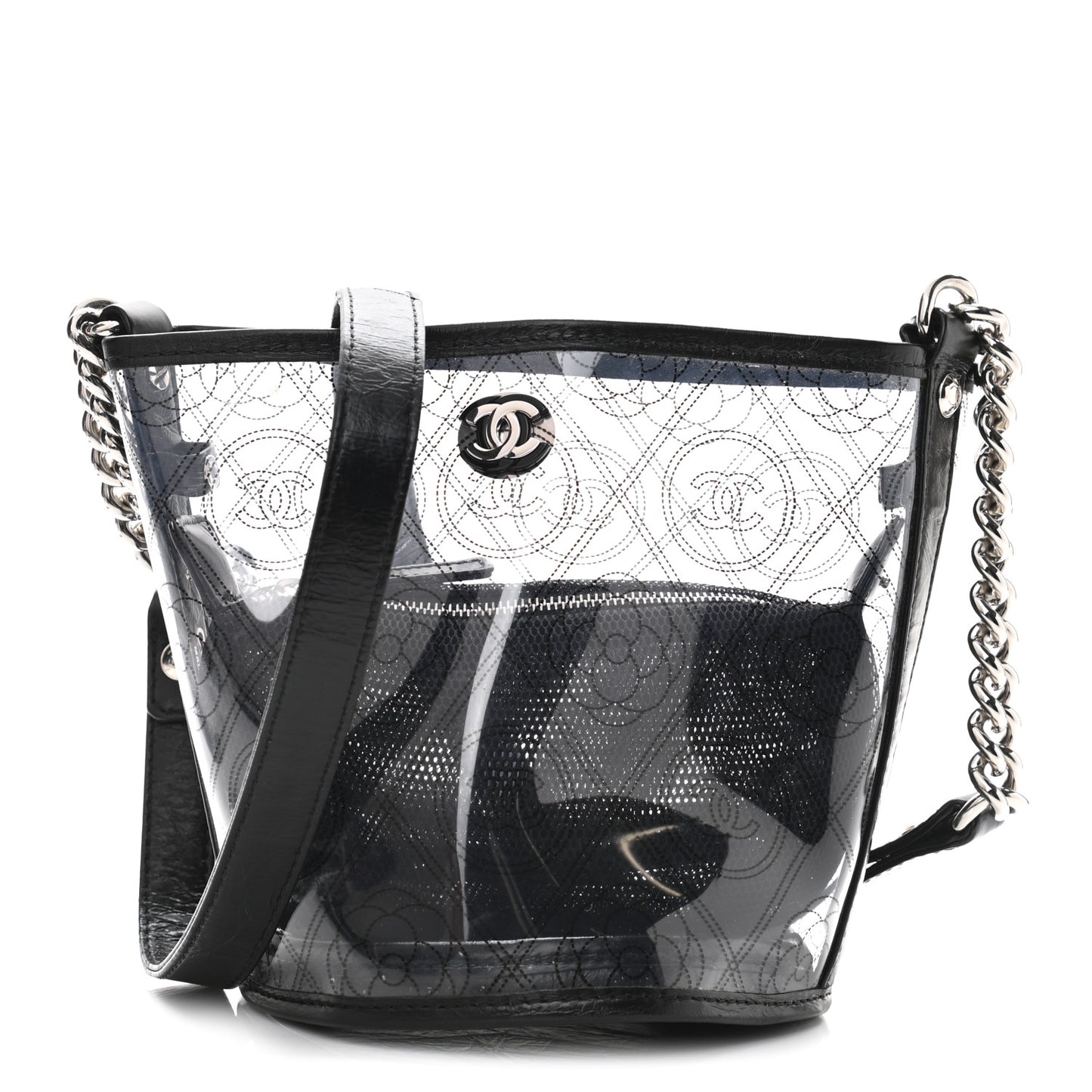 Crumpled Calfskin PVC Bucket Bag Black