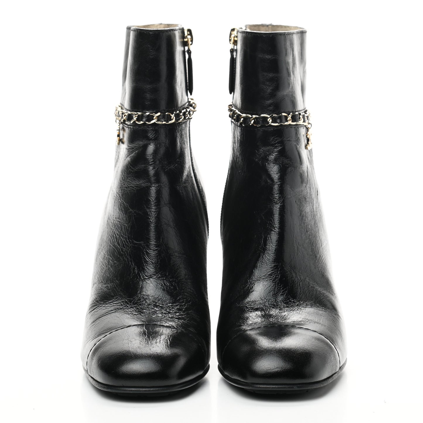 Crumpled Calfskin Cap Toe Chain Short Boots 40 Black