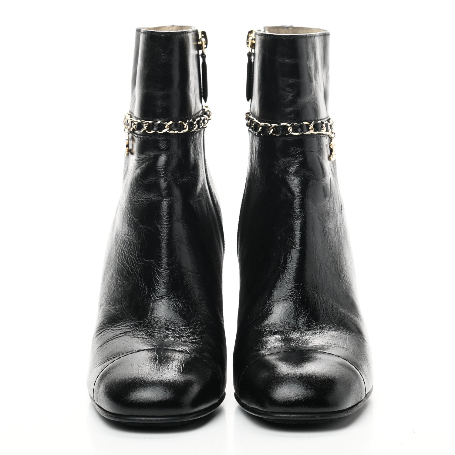 Chanel Crumpled Calfskin Cap Toe Chain Short Boots 40 Black 2 of 7