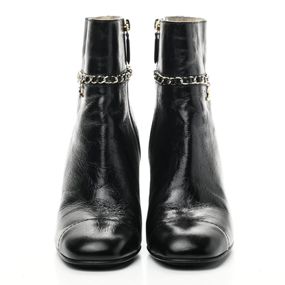 Chanel Crumpled Calfskin Cap Toe Chain Short Boots 40 Black 2 of 7