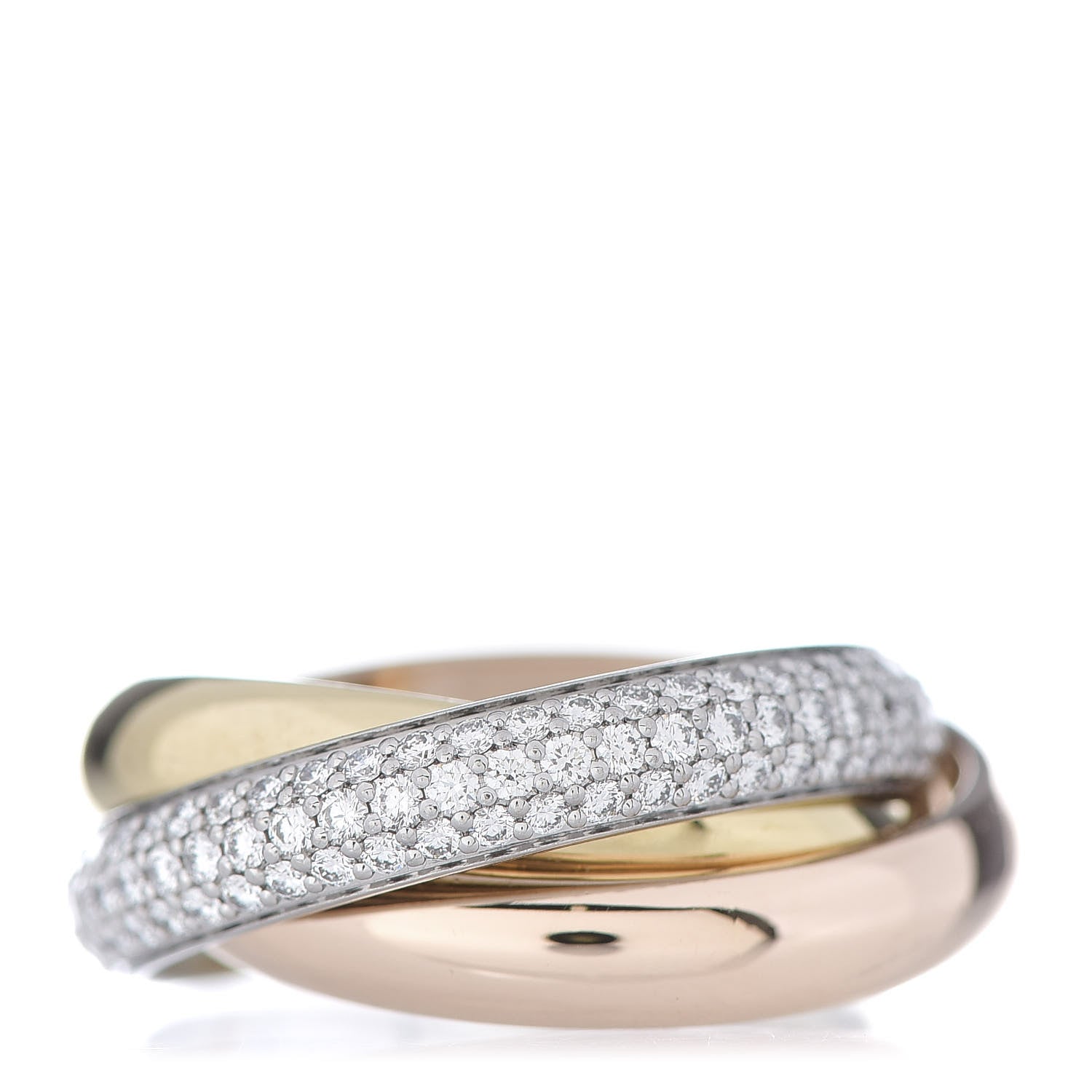 Cartier 18K White Yellow Pink Gold Diamond Classic Trinity Paved Ring 53 6.5 1 of 6