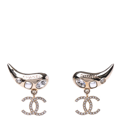 Chanel Crystal Pearl CC Drop Earrings Gold 1 of 5