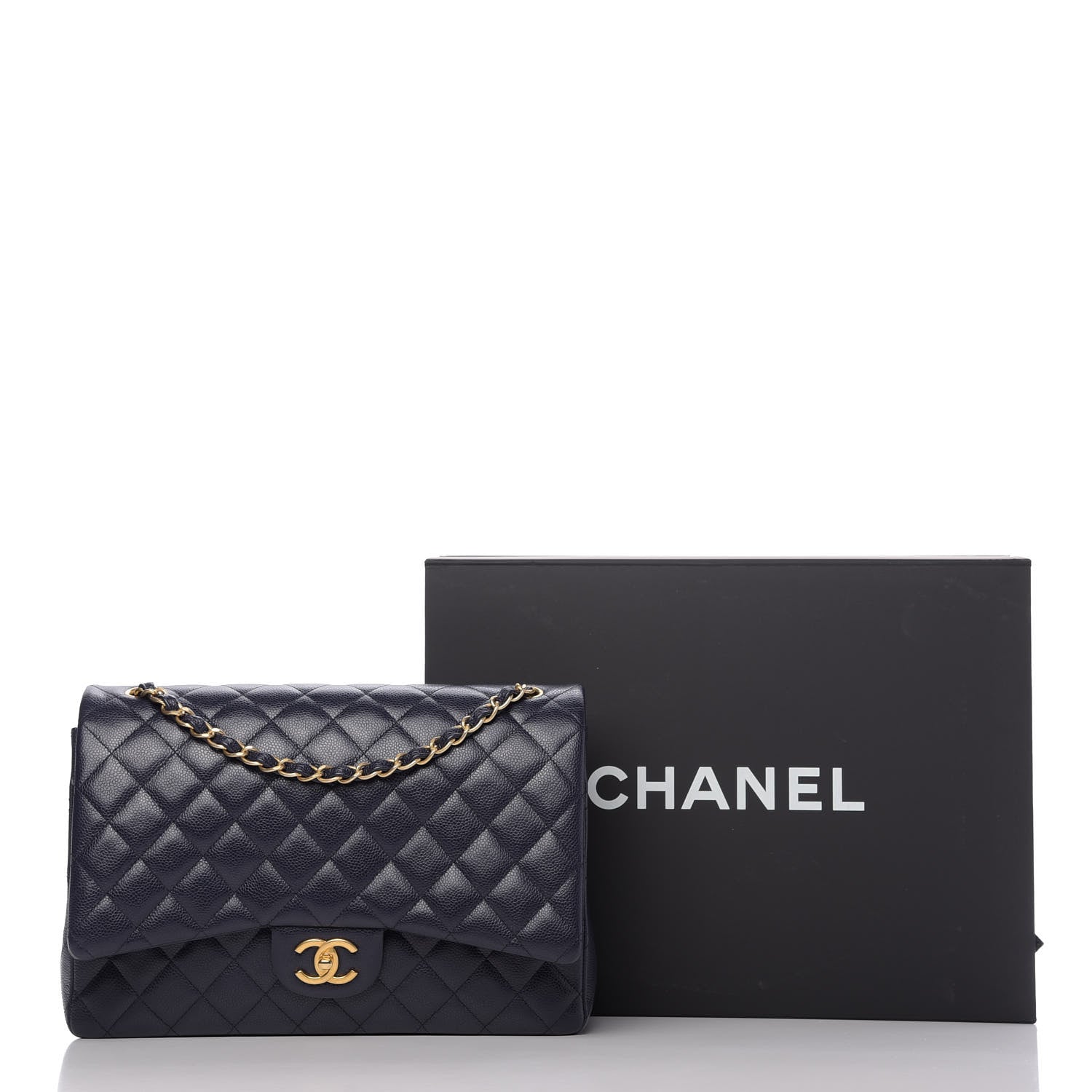 Chanel Caviar Quilted Maxi Double Flap Navy Blue 10 of 10