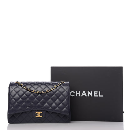 Chanel Caviar Quilted Maxi Double Flap Navy Blue 10 of 10