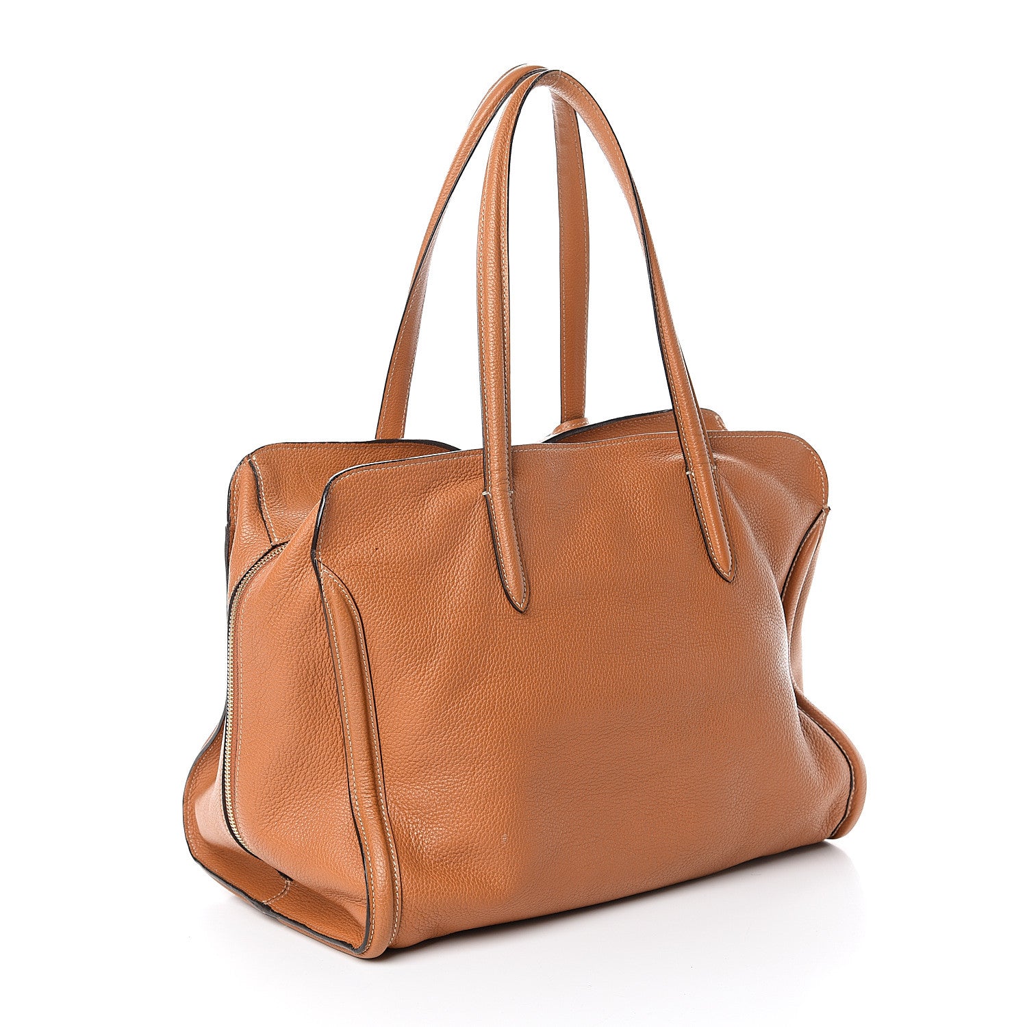 Alexander McQueen Pebbled Calfskin Large Skull Padlock Zip Around Tote Camel 2 of 8