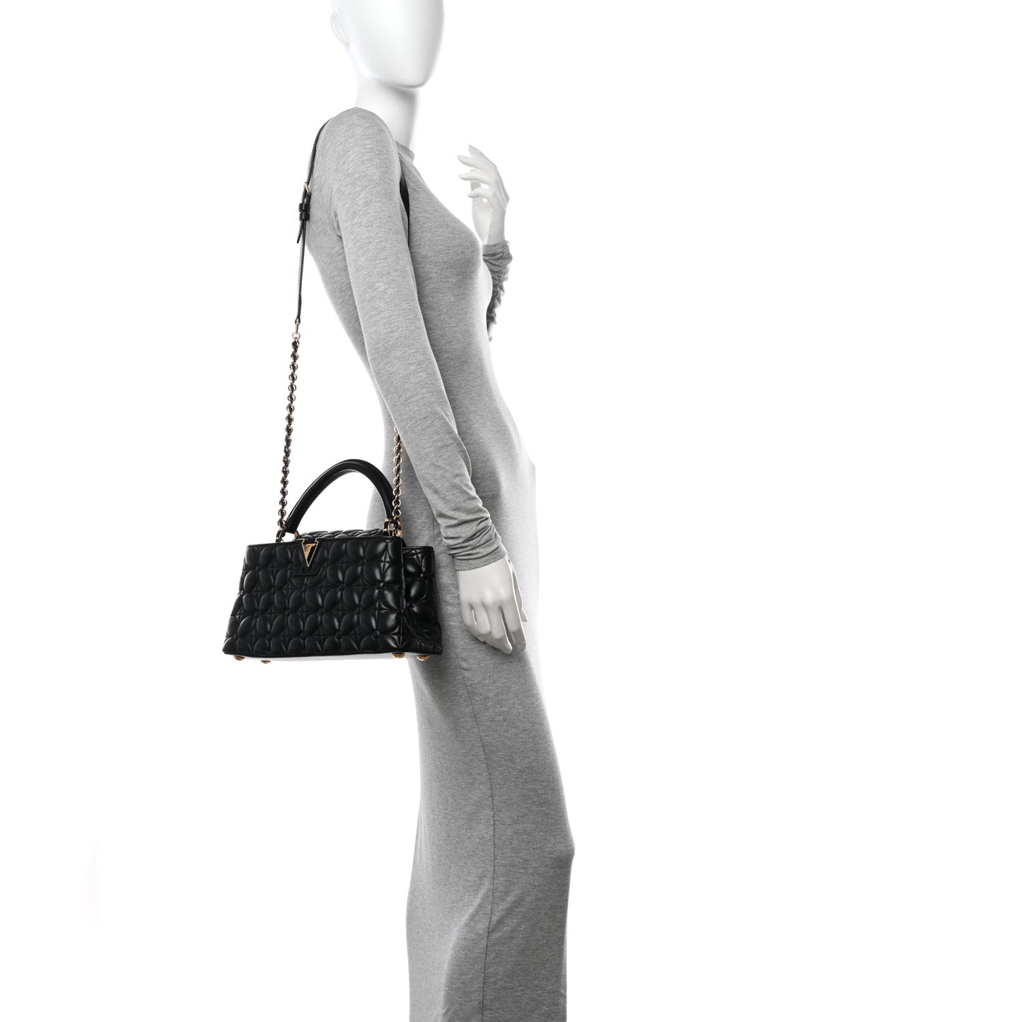 Lambskin Quilted Flower Capucines East West MM Black