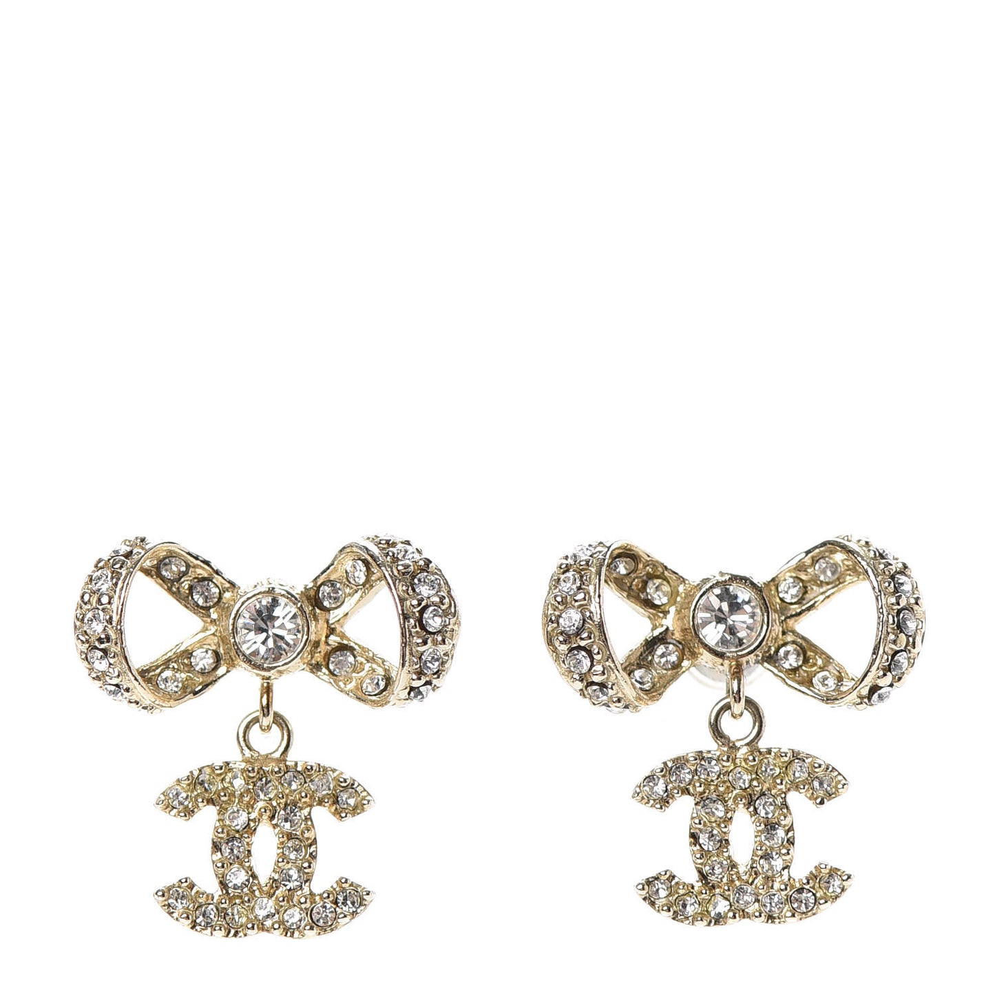 Crystal CC Bow Drop Earrings Gold