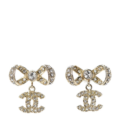 Chanel Crystal CC Bow Drop Earrings Gold 1 of 4