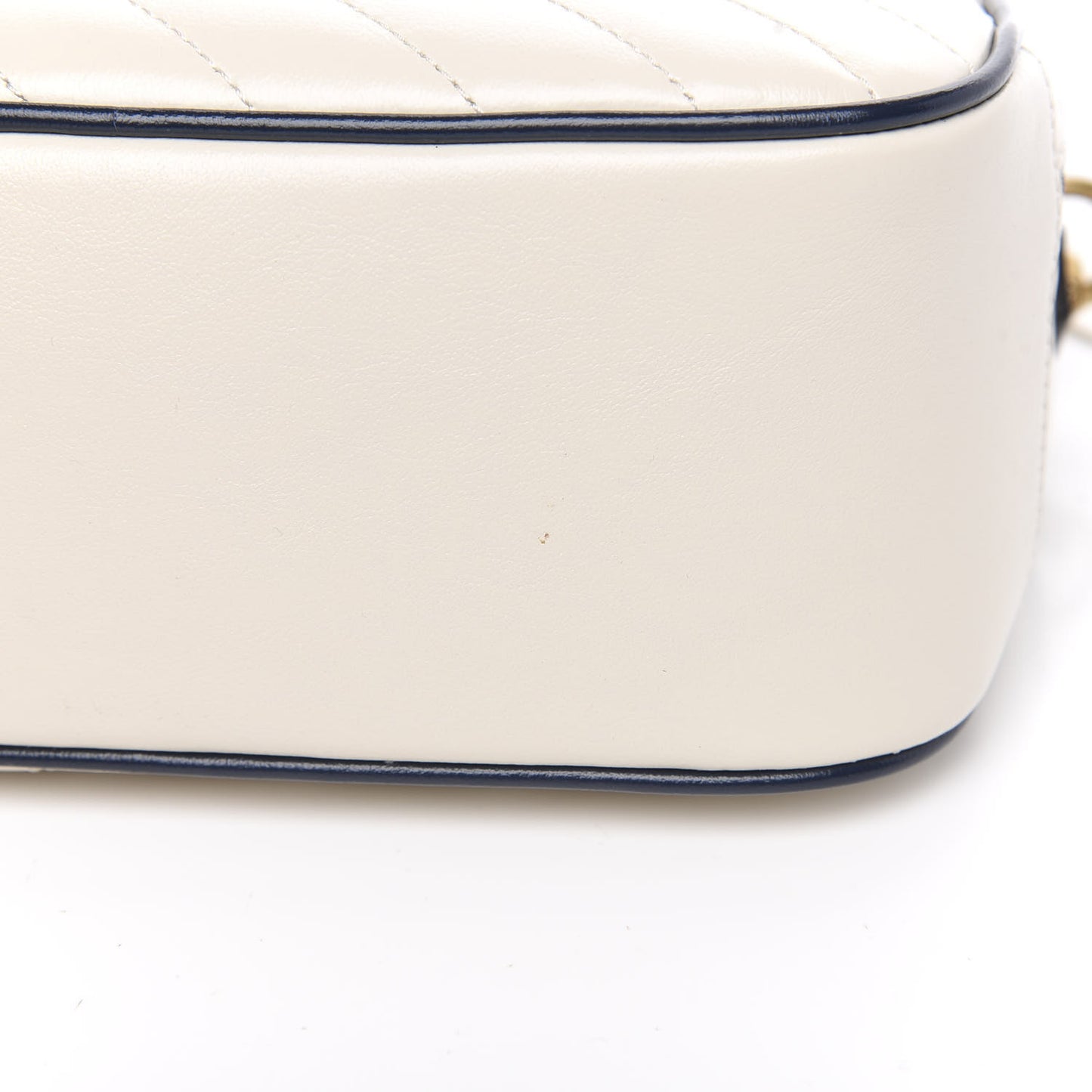 Vintage Effect Calfskin Matelasse Diagonal Small Torchon GG Marmont Bamboo Top Handle Shoulder Bag Mystic White Blue Agata