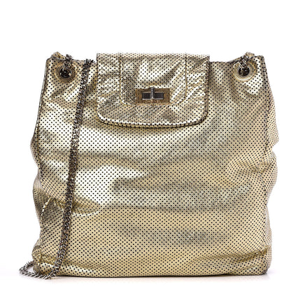 Chanel Metallic Crackled Calfskin Perforated Drill Shoulder Bag Gold 1 of 12
