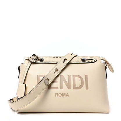 Fendi Vitello King Logo Embossed Medium By The Way Boston Bag White Ice 1 of 8