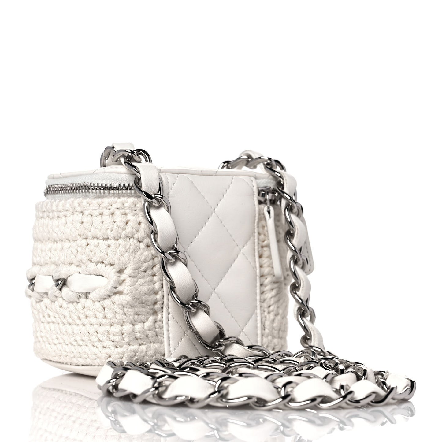 Lambskin Crochet Small Vanity Case With Chain White