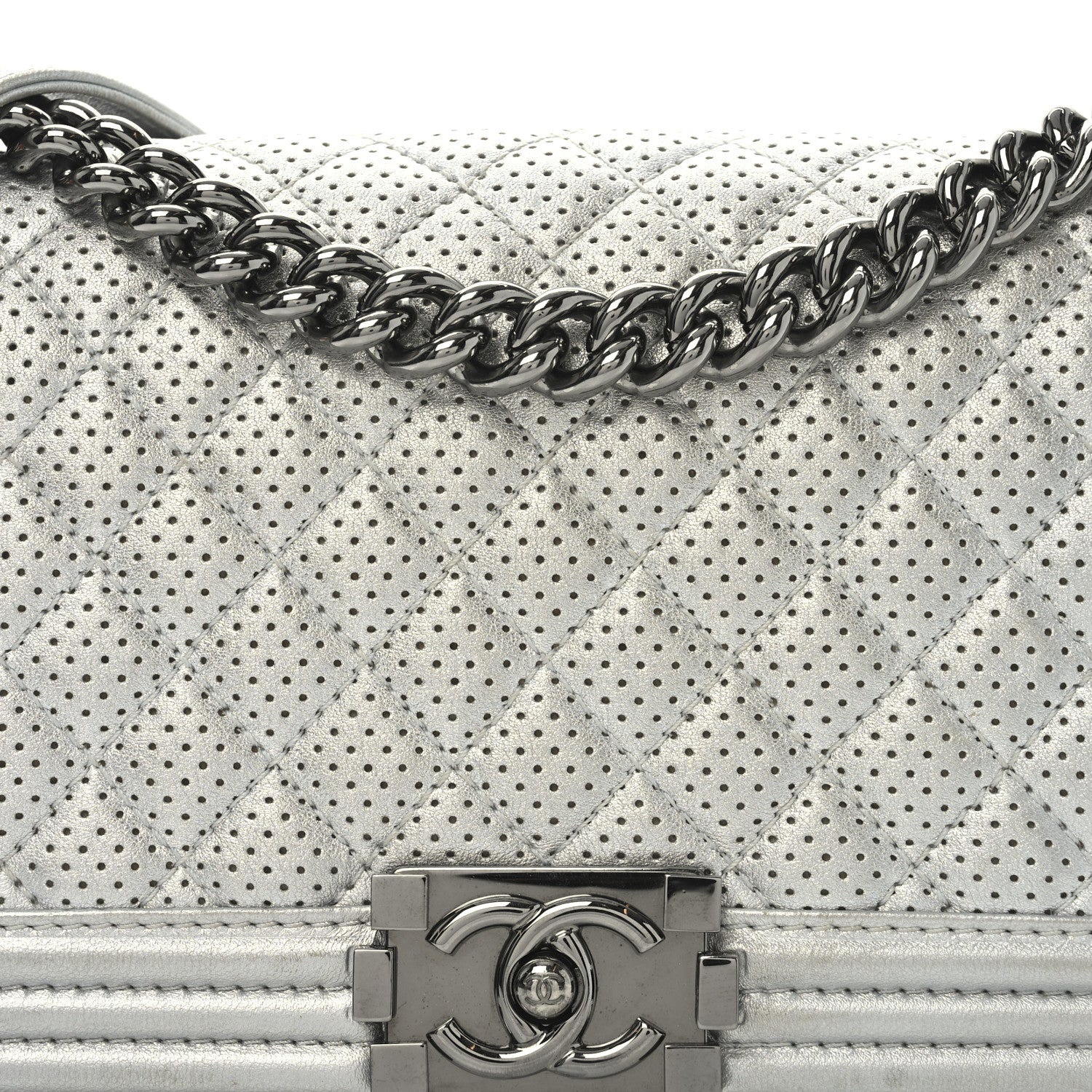 Chanel Metallic Lambskin Perforated Quilted Medium Boy Flap Argent 8 of 10
