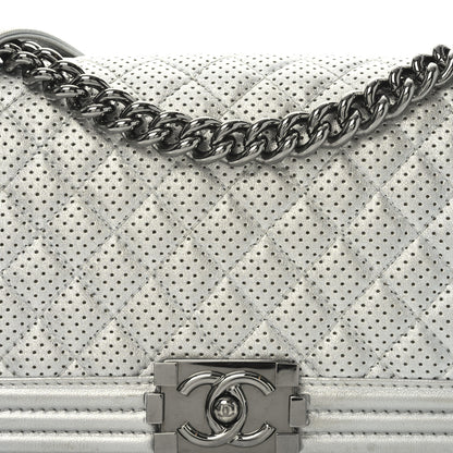 Chanel Metallic Lambskin Perforated Quilted Medium Boy Flap Argent 8 of 10
