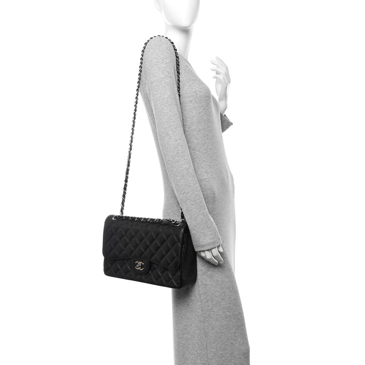 Caviar Quilted Jumbo Double Flap Black