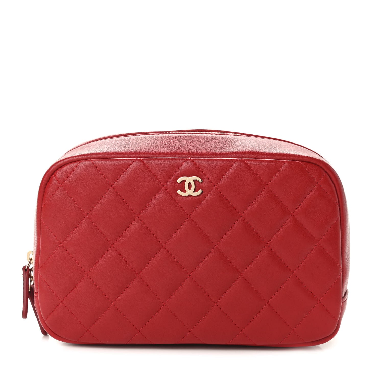 Caviar Quilted Medium Curvy Pouch Cosmetic Case Red