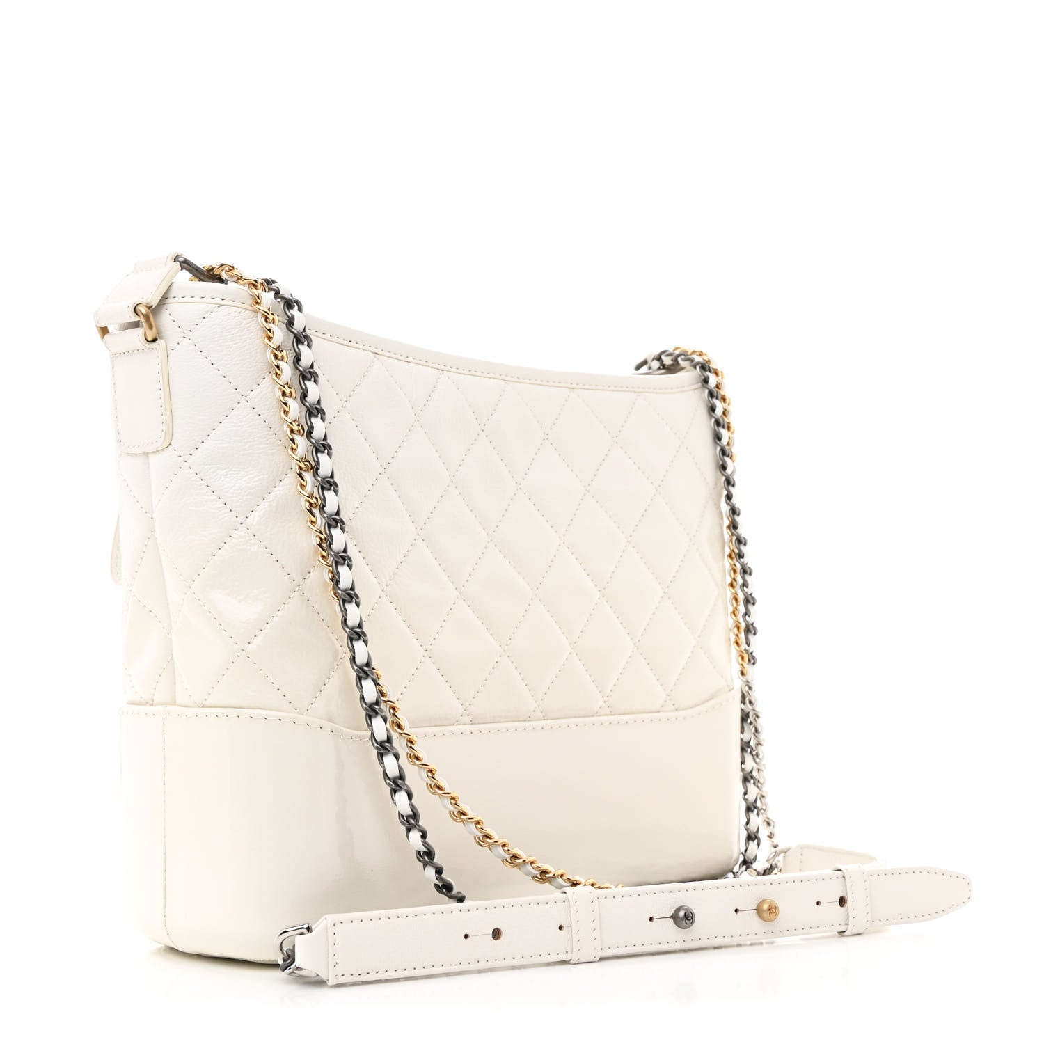 Chanel Patent Goatskin Quilted Medium Gabrielle Hobo White 3 of 18