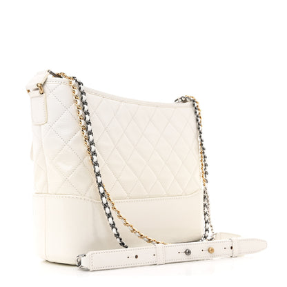 Chanel Patent Goatskin Quilted Medium Gabrielle Hobo White 3 of 18