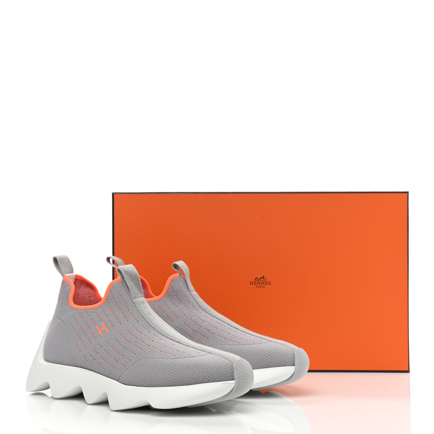 Hermes Technical Canvas Goatskin Womens Eclair Sneakers 36.5 Gris Clair 9 of 9