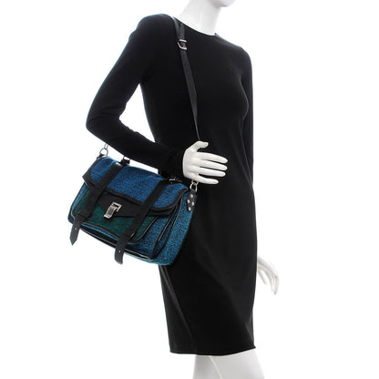 Proenza Schouler Tweed Calfskin Medium PS1 Satchel Emerald Cerulean Ocean 2 of 10