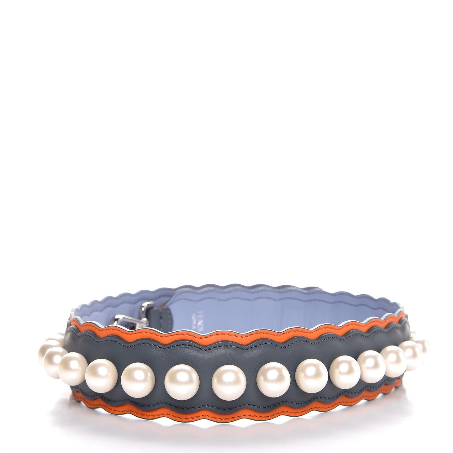 Vitello Century Pearl Tri-Color Scalloped Studded Strap You Tempesta Papaya Sky