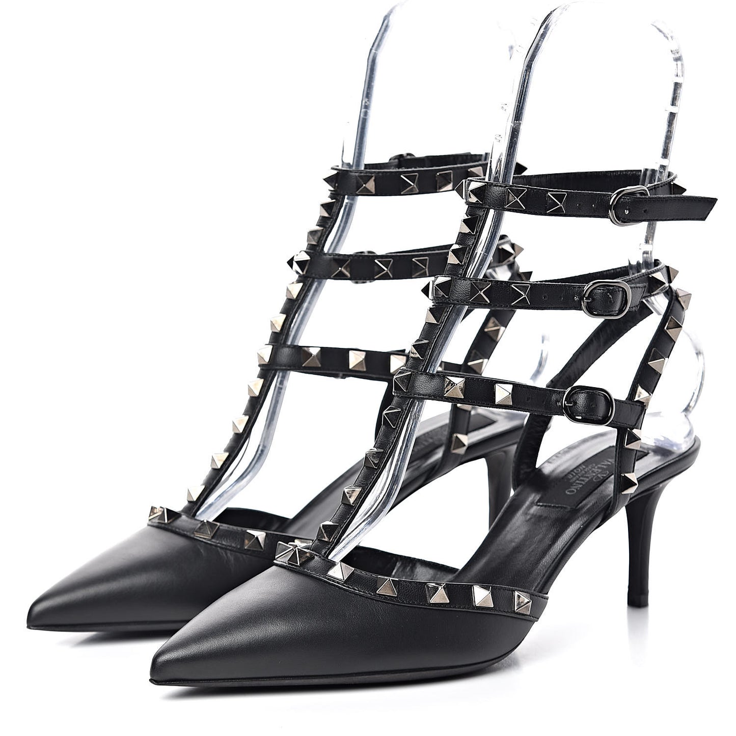 Nappa Rockstud Ankle Strap Low Heel Pumps 38.5 Black