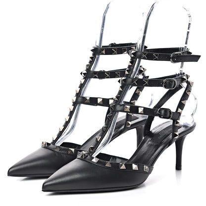 Valentino Garavani Nappa Rockstud Ankle Strap Low Heel Pumps 38.5 Black 3 of 8