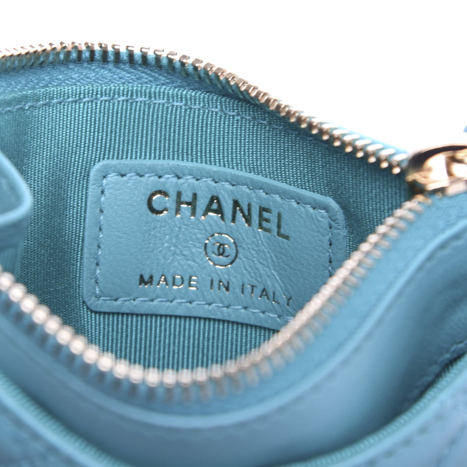 Chanel Lambskin Quilted Zip Card Holder Turquoise 6 of 7