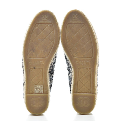 Chanel Metallic Tweed Lambskin CC Espadrilles 36 Blue Black Silver 5 of 11