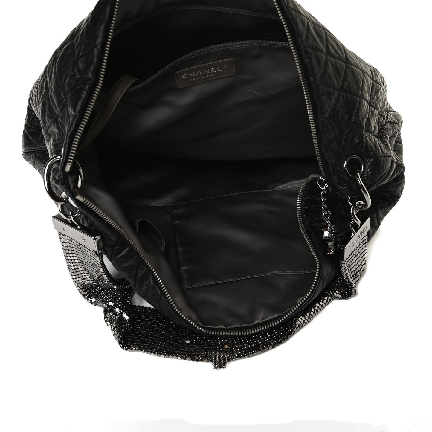 Lambskin Large Chain Mail Hobo Black