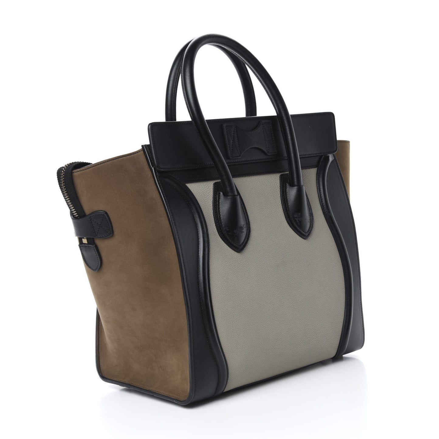 Baby Grained Calfskin Suede Mini Tri-Color Luggage Stone