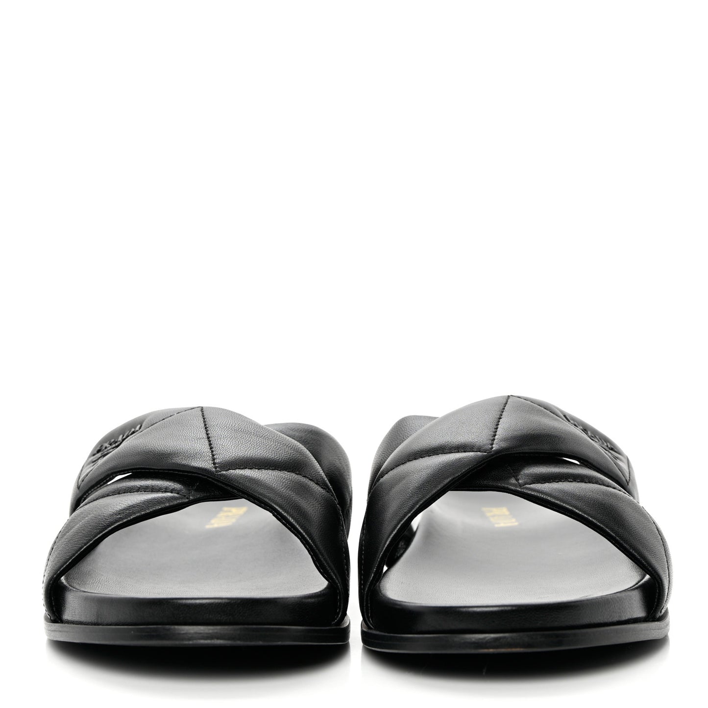 Nappa Logo Quilted Criss Cross Slide Sandals 40 Black