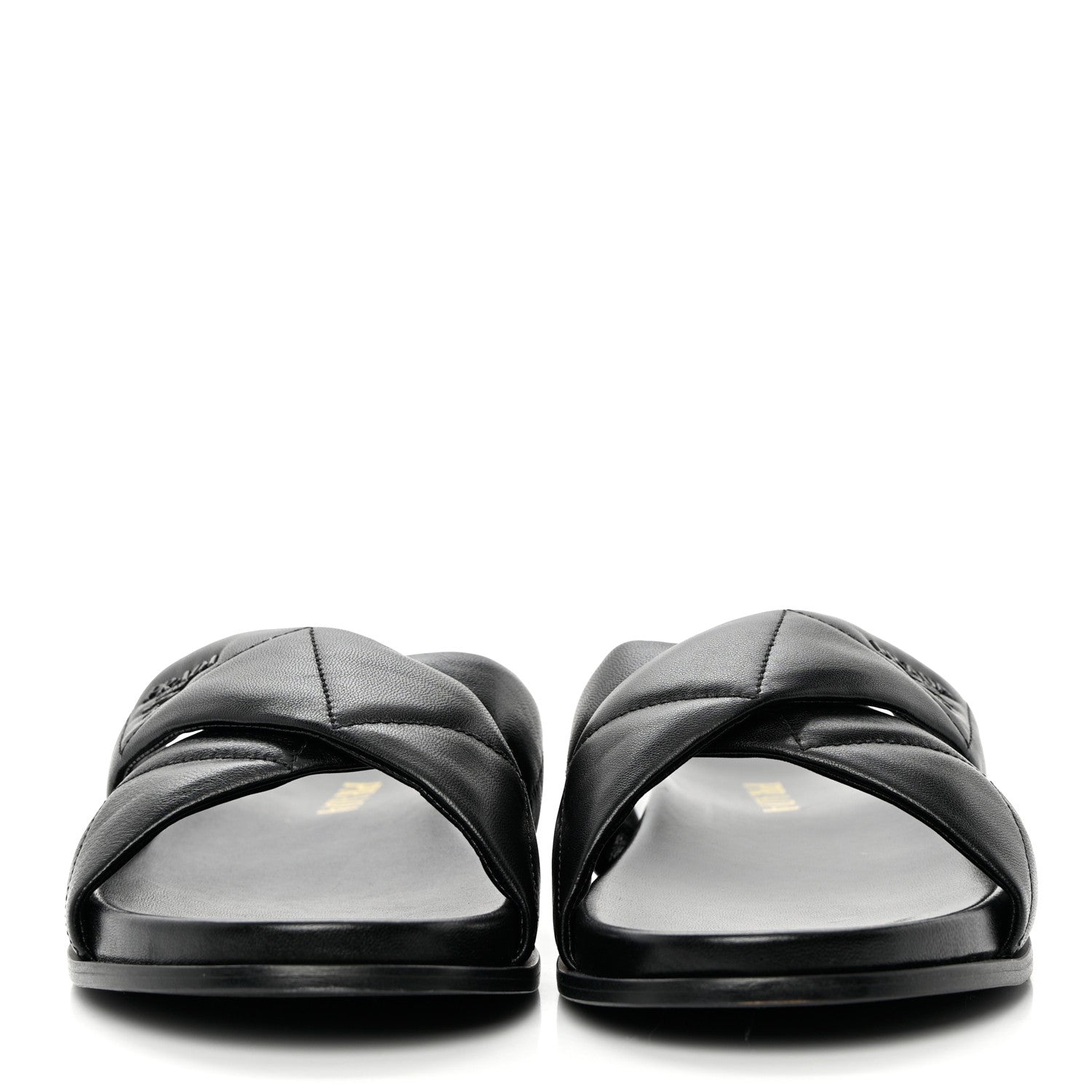 Prada Nappa Logo Quilted Criss Cross Slide Sandals 40 Black 2 of 10