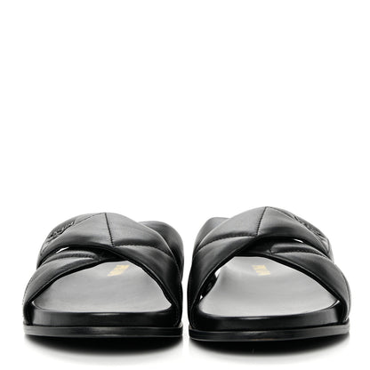 Prada Nappa Logo Quilted Criss Cross Slide Sandals 40 Black 2 of 10