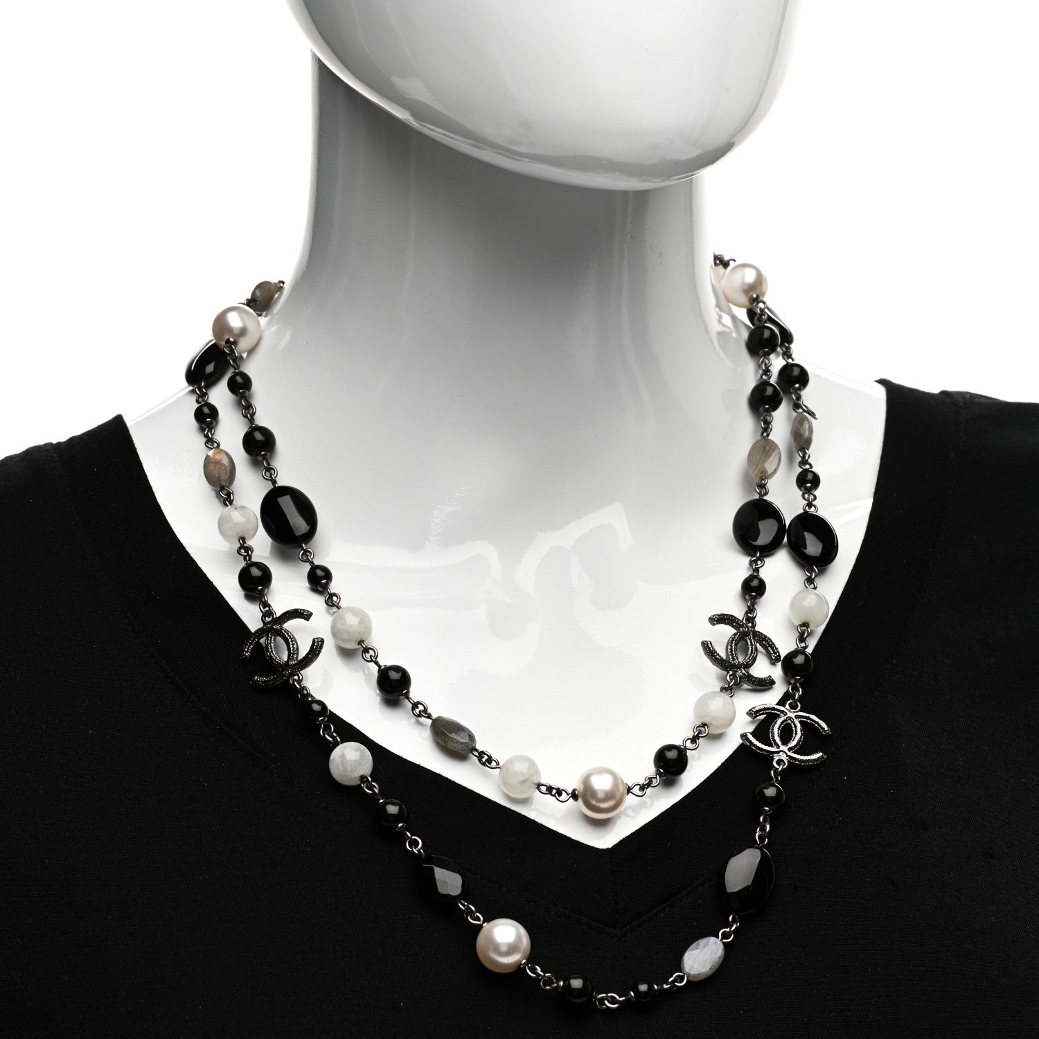 Chanel Ruthenium Pearl Beaded CC Long Necklace Black 2 of 5