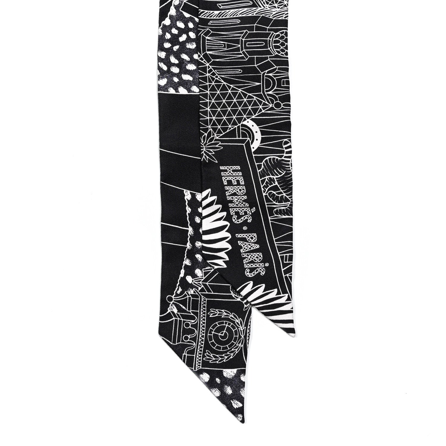 Hermes Silk Animapolis Twilly Black White 2 of 5