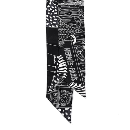 Hermes Silk Animapolis Twilly Black White 2 of 5