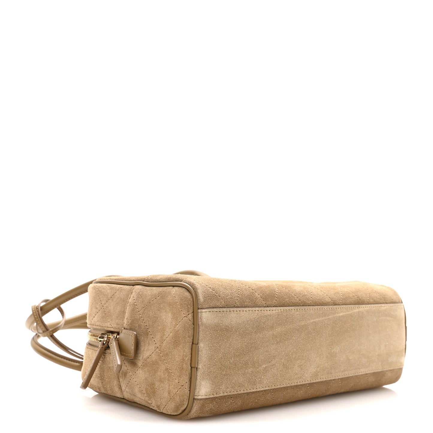 Suede Calfskin Large Perfect Bowling Bag Dark Beige