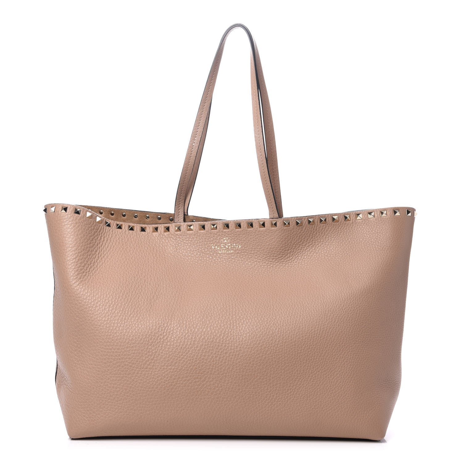 Valentino Garavani Grained Calfskin Rockstud Shoulder Tote Beige 1 of 9