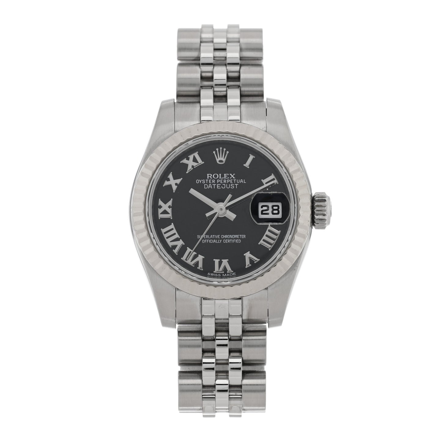 Stainless Steel 18K White Gold 26mm Oyster Perpetual Datejust Watch Black Roman 179174