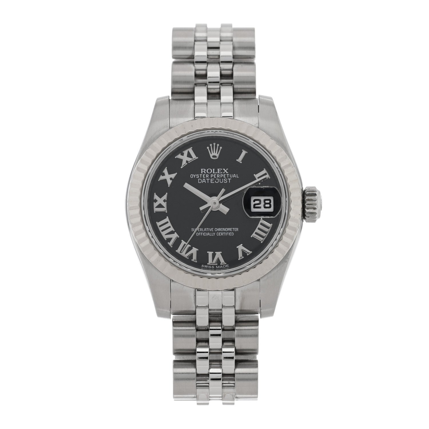 Rolex Stainless Steel 18K White Gold 26mm Oyster Perpetual Datejust Watch Black Roman 179174 1 of 5